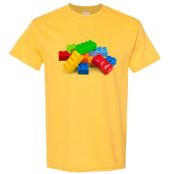 Colourful Lego Building Blocks Brick Fun Toys Men T Shirt Tee Top - Yellow, M