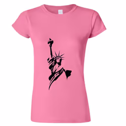 USA New York Harbor Statue of Liberty United States Ladies Women T Shirt Tee Top - Pink, L