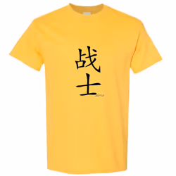 Fighter Soldier Warrior Cool Chinese Character Calligraphy Men T Shirt Tee Top - Yellow, M