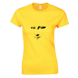 Mona Lisa Smile Face Painting Leonardo da Vinci Ladies Women T Shirt Tee Top - Yellow, 2XL