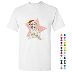 Dog Star Christmas Light Santa Hat Cartoon Art Men White T Shirt Tee Top - L