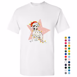 Dog Star Christmas Light Santa Hat Cartoon Art Men White T Shirt Tee Top - 3XL