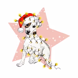 Dog Star Christmas Light Santa Hat Cartoon Art Men White T Shirt Tee Top - 3XL