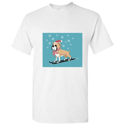 Christmas Bulldog Skiing Santa Hat Cartoon Art White Men T Shirt Tee Top - 3XL