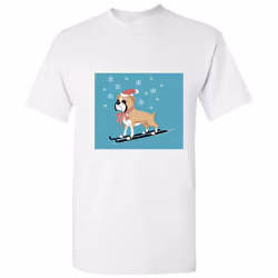 Christmas Bulldog Skiing Santa Hat Cartoon Art White Men T Shirt Tee Top - 5XL