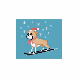 Christmas Bulldog Skiing Santa Hat Cartoon Art White Men T Shirt Tee Top - 5XL