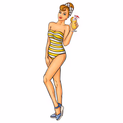 Bikini Retro Style Girl Cartoon Pop Art White Men T Shirt Tee Top - XL