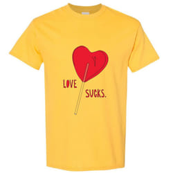 Love Sucks Red Lolly Pop Stick Candy Funny Novelty Men T Shirt Tee Top - Yellow, L