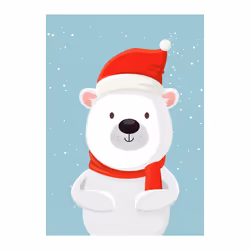 Polar Bear Santa Hat Christmas Cartoon Art White Men T Shirt Tee Top - L