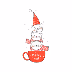 Merry Christmas Cat Cafe Winter Cartoon Art White Men T Shirt Tee Top - S