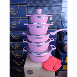 Cookware Set Stock Pots and Pans Non Stick Die-Casting 5pc - PINK