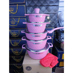 Cookware Set Stock Pots and Pans Non Stick Die-Casting 5pc - PINK