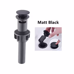 Stainless Steel Pop Up Sink Drain Stopper with Overflow Matt Black Lavatory - Matt Black
