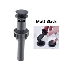 Stainless Steel Pop Up Sink Drain Stopper with Overflow Matt Black Lavatory - Matt Black
