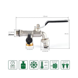 Garden Outdoor Bibcock Faucet DN15 DN20, Anti-freeze, Dual Control Copper - 2 DN15 water inlet