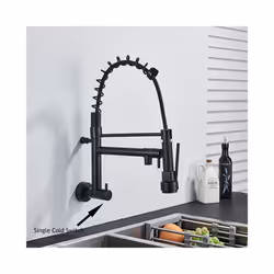 Matte Black Kitchen Sink Faucet Embedded In Wall Mixer Tap No Pipe Dual - Matte Black
