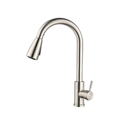 Brushed Nickel Kitchen Faucet Single Hole Pull Out Spout Kitchen Sink - silver