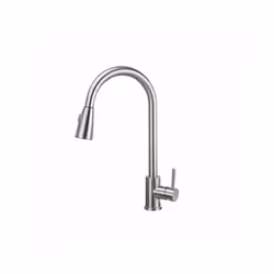Brushed Kitchen Faucet Single Hole Pull Out Spout Kitchen Sink Mixer Tap - silver
