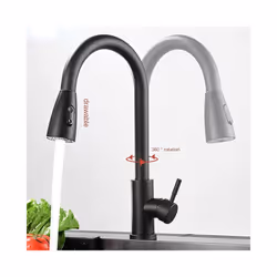 Brushed Kitchen Faucet Single Hole Pull Out Spout Kitchen Sink Mixer Tap - silver