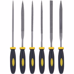 Set of 6 wooden needle files and rasps with soft rubber coated handle for wood carving 5*180mm