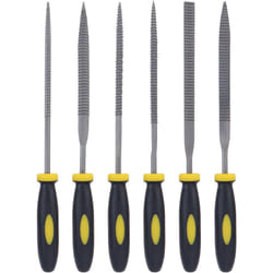 Set of 6 wooden needle files and rasps with soft rubber coated handle for wood carving 5*180mm