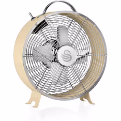 Retro 8 Inch Floor Desk Clock Fan Low Noise Aluminium Blades 20w Cream