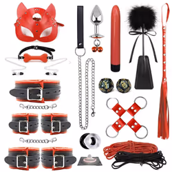 High quality BDSM  Genuine Leather Bondage Set Fetish Handcuffs Collar Gag Whip Erotic Sex Toys For Women Couples Adult Games ...