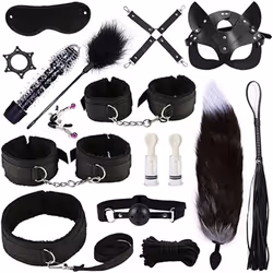 High quality BDSM  Genuine Leather Bondage Set Fetish Handcuffs Collar Gag Whip Erotic Sex Toys For Women Couples Adult Games - QY-22pcs-Red