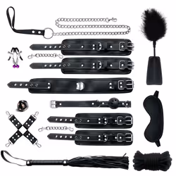 High quality BDSM  Genuine Leather Bondage Set Fetish Handcuffs Collar Gag Whip Erotic Sex Toys For Women Couples Adult Games - QY-22pcs-Red
