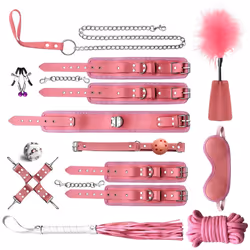 High quality BDSM  Genuine Leather Bondage Set Fetish Handcuffs Collar Gag Whip Erotic Sex Toys For Women Couples Adult Games ...