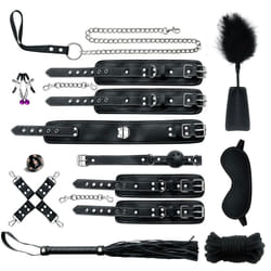 High quality BDSM  Genuine Leather Bondage Set Fetish Handcuffs Collar Gag Whip Erotic Sex Toys For Women Couples Adult Games - 12pcs-Black