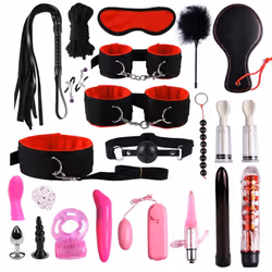 High quality BDSM  Genuine Leather Bondage Set Fetish Handcuffs Collar Gag Whip Erotic Sex Toys For Women Couples Adult Games - 22pcs-Red