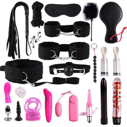 High quality BDSM  Genuine Leather Bondage Set Fetish Handcuffs Collar Gag Whip Erotic Sex Toys For Women Couples Adult Games - 22pcs-Black