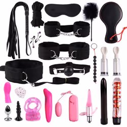 High quality BDSM  Genuine Leather Bondage Set Fetish Handcuffs Collar Gag Whip Erotic Sex Toys For Women Couples Adult Games - 22pcs-Black