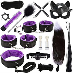 High quality BDSM  Genuine Leather Bondage Set Fetish Handcuffs Collar Gag Whip Erotic Sex Toys For Women Couples Adult Games - 16pcs-Purple