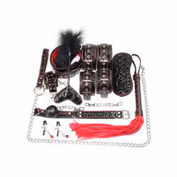 High quality BDSM  Genuine Leather Bondage Set Fetish Handcuffs Collar Gag Whip Erotic Sex Toys For Women Couples Adult Games ...