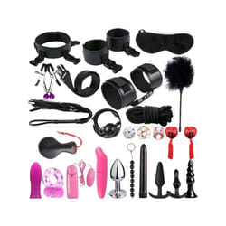 High quality BDSM  Genuine Leather Bondage Set Fetish Handcuffs Collar Gag Whip Erotic Sex Toys For Women Couples Adult Games - 26pcs-Black