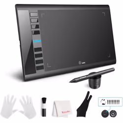 UGEE M708 V2 Graphics Tablet, 8192 Levels of Pressure Battery-Free Pen, 10 x 6 inch Large Active Area Drawing Tablet with 8 H ...