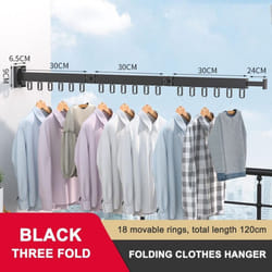 Retractable Folding Clothes Hanger Aluminum Drying Rack Wall-mounted Laundry Storage Space Save Home Hotel Cloth Hanger - Three FOLD