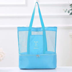 Portable Insulated Cooler Food Bag for Beach Camping Picnic Mesh Bags Cooler Tote Waterproof Bags - blue