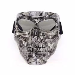 Cool skull motorcycle face Mask with Goggles Detachable modular Goggles - black-white-grey