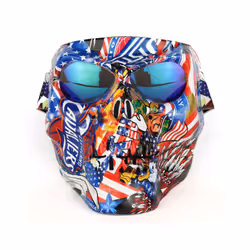 Cool skull motorcycle face Mask with Goggles Detachable modular Goggles - White