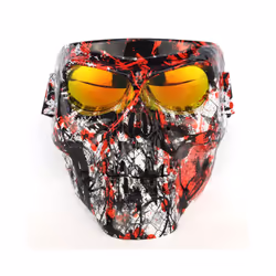 Cool skull motorcycle face Mask with Goggles Detachable modular Goggles - black-white-red