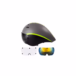 Aero Goggles Bicycle Helmet TT Triathlon Road Bike Helmets Timetrial - Black 3 lens