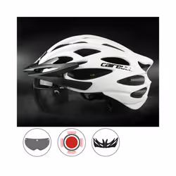 Ultralight Road Cycling Helmet With Taillight Red and Visor Sport Helmet - white