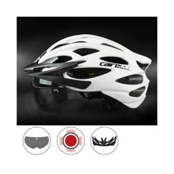 Ultralight Road Cycling Helmet With Taillight Red and Visor Sport Helmet - white