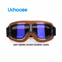 Windproof Motorcycle Helmet Glasses Leather Safety Protective Anti-glare - LB-Colorful Lens