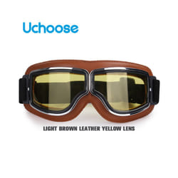 Windproof Motorcycle Helmet Glasses Leather Safety Protective Anti-glare - LB-Yellow Lens