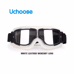 Windproof Motorcycle Helmet Glasses Leather Safety Protective Anti-glare - W-Silver Lens