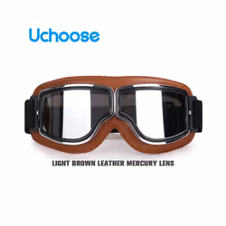 Windproof Motorcycle Helmet Glasses Leather Safety Protective Anti-glare - LB-Silver Lens